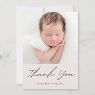 Einfache Kalligrafie-Baby-Shower-Foto Dankeskarte