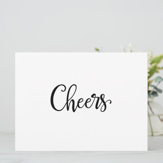 Einfache Kalligrafie | Cheers Wedding Bar Sign (Stehend Vorderseite)