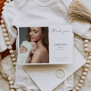 Einfache Kalligrafie Chic Baby-Foto-Dankeskarten Einladung