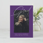 Einfache Kalligrafie Drei Foto Lila Abschluss Ankündigung (Stehend Vorderseite)