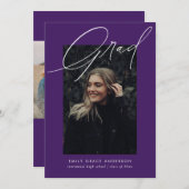 Einfache Kalligrafie Drei Foto Lila Abschluss Ankündigung (Vorne/Hinten)