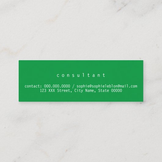 Einfache Kalligrafie, eleganter grüner Berater Mini Visitenkarte (Rückseite)