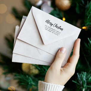 Einfache Kalligrafie Frohe Weihnachten Rücksendead Gummistempel