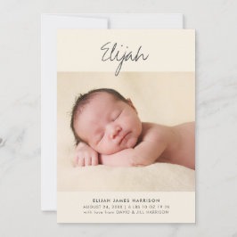 Einfache Kalligrafie Gelbes neues Baby-Foto Geburt Ankündigung