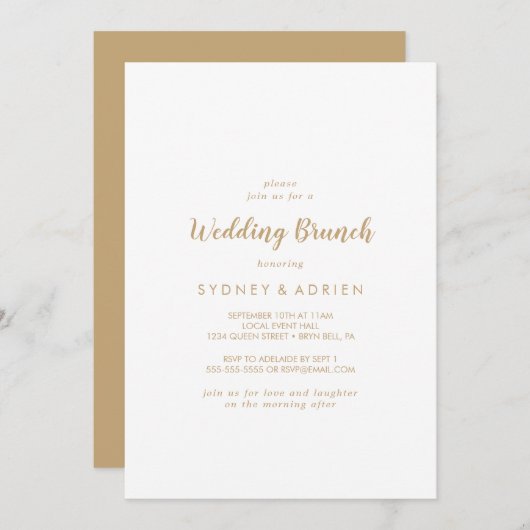 Einfache Kalligrafie|Gold Back Wedding Brunch Einladung (Vorne/Hinten)