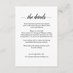 Einfache Kalligrafie-Hochzeitsdetails Karte Romant