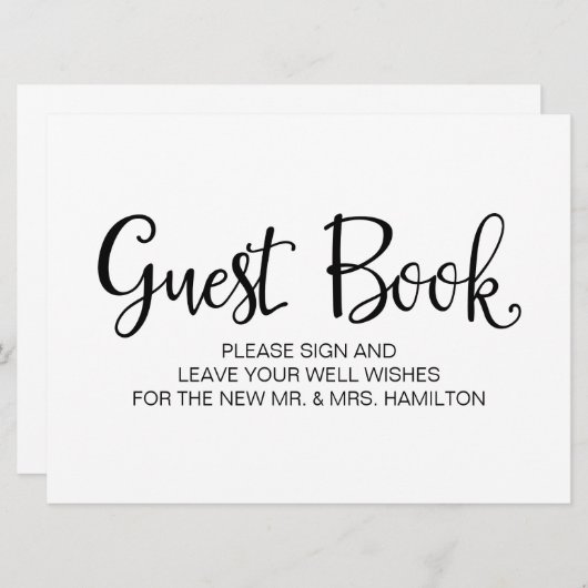 Einfache Kalligrafie | Hochzeitszeichen "Gästebuch Einladung (Vorne/Hinten)
