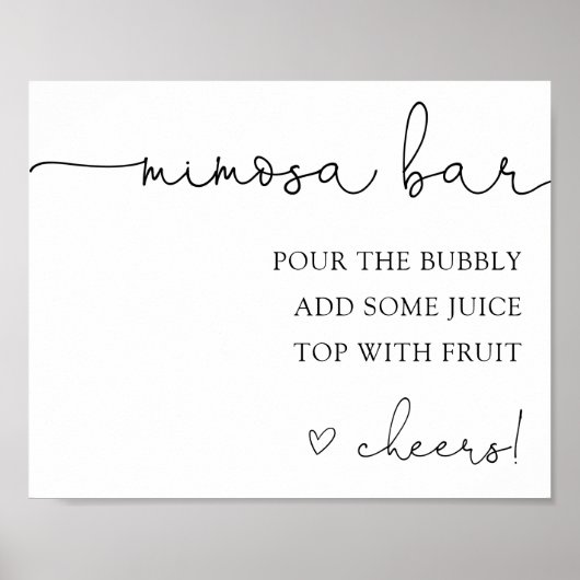 Einfache Kalligrafie Mimosa Bar Drink Zeichen Poster (Vorne)