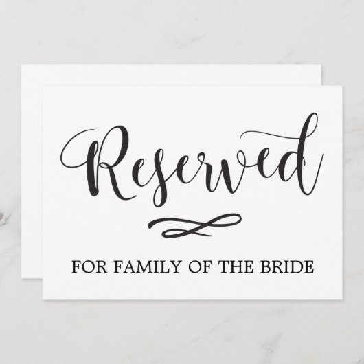 Einfache Kalligrafie reserviert Sitzhochzeitzeiche Einladung (Vorne/Hinten)