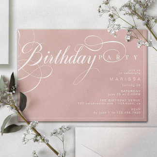 Einfache Kalligrafie Rose Rosa Blush Geburtstag Einladung