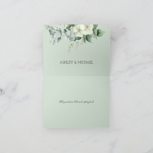 Einfache Kalligrafie Rustikale Grünpflanzen Hochze Dankeskarte (Innenseite)