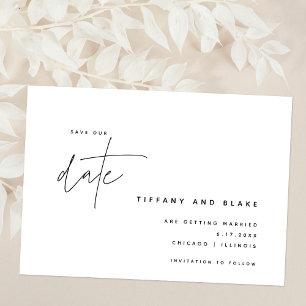 Einfache Kalligrafie Schwarz Weiß Modern Chic Save The Date