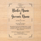 Einfache Kalligrafie Script Black & White Wedding Acryleinladungen (Vorderseite)