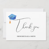 Einfache Kalligrafie Script Blue Abschluss Dankeskarte (Vorderseite)