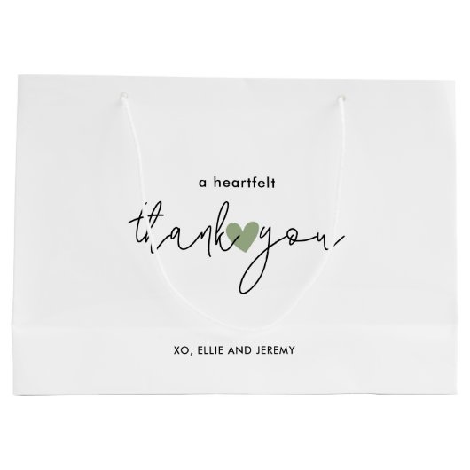 Einfache Kalligrafie Script-Sage Grünes Herz Hochz Große Geschenktüte (Rückseite)