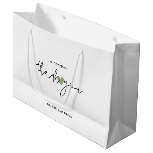 Einfache Kalligrafie Script-Sage Grünes Herz Hochz Große Geschenktüte (Vorderseite Schrägansicht)