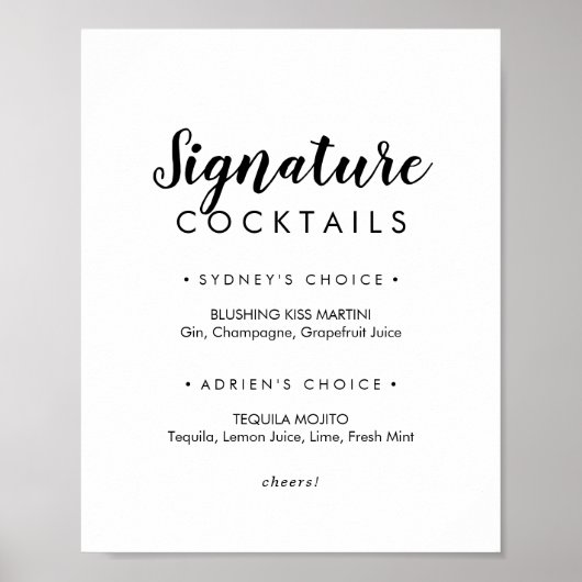 Einfache Kalligrafie Signatur-Cocktails Zeichen Poster (Vorne)