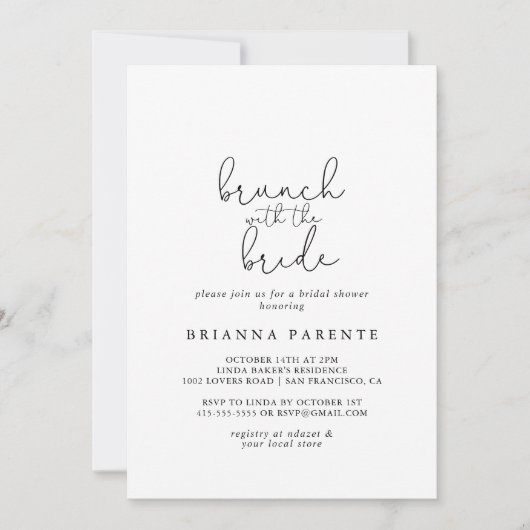 Einfache Kalligraphie-Brunch mit Brautdusche Einladung (Vorderseite)