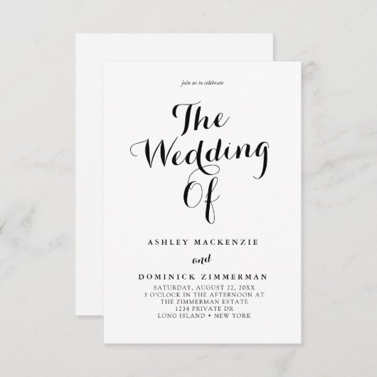 Einfache Kalligraphie in einer Hochzeitseinladung Einladung (Vorne/Hinten)