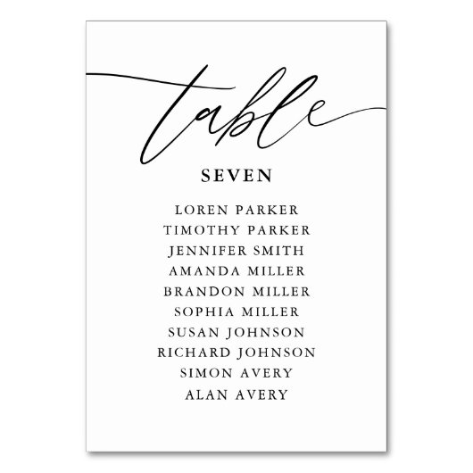 Einfache kalligraphische Darstellung rustikaler Ho Tischnummer (Vorderseite)