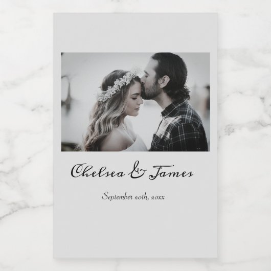 Einfache kalligraphische Foto Wein Hochzeit Verlob Weinetikett (Einzelnes Label)