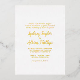 Einfache kalligraphische Gold Back Formal Wedding Folieneinladung