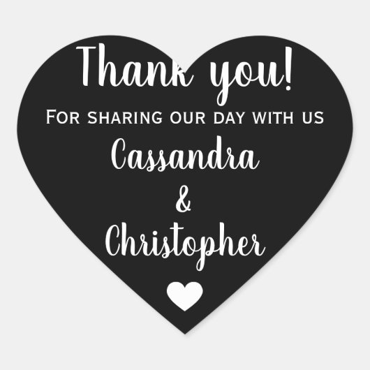 Einfache kalligraphische Hochzeit danke elegant Herz-Aufkleber (Vorderseite)