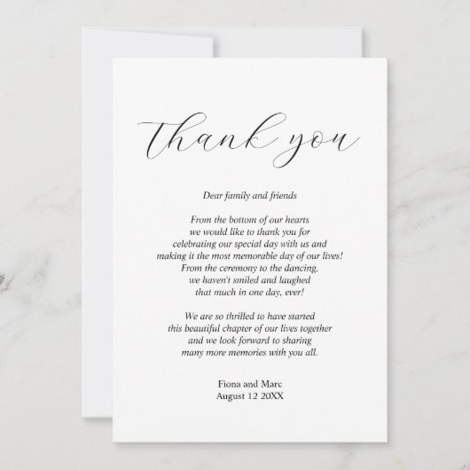 Einfache kalligraphische Hochzeit danke Karte (Vorderseite)