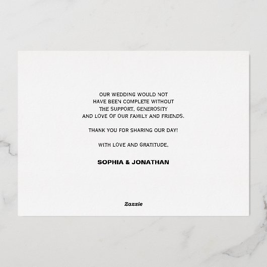 Einfache kalligraphische Hochzeit Foto danke Karte (Rückseite)