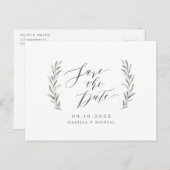 Einfache kalligraphische Hochzeit im rustikalen Gr Ankündigungspostkarte (Vorne/Hinten)