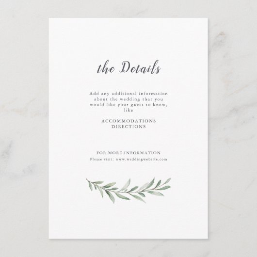 Einfache kalligraphische Hochzeit im rustikalen Gr Begleitkarte (Vorderseite)