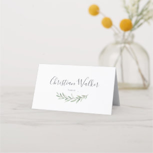 Einfache kalligraphische Hochzeit im rustikalen Gr Platzkarte