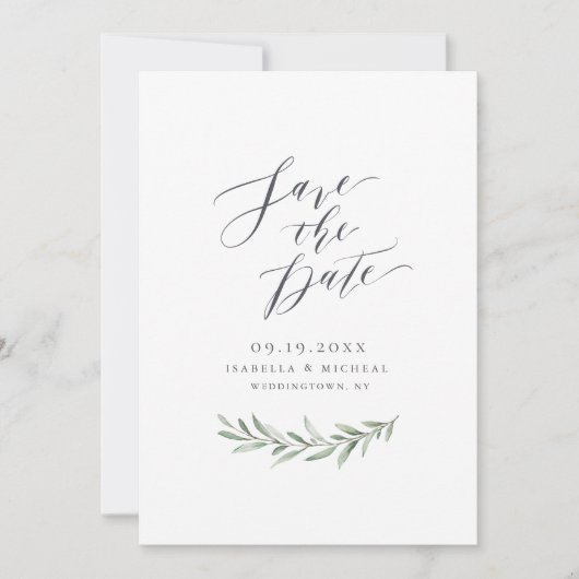Einfache kalligraphische Hochzeit im rustikalen Gr Save The Date (Vorderseite)
