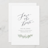 Einfache kalligraphische Hochzeit im rustikalen Gr Save The Date (Vorne/Hinten)