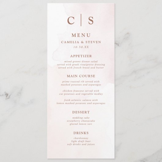 Einfache kalligraphische Hochzeit Menükarte (Vorderseite)