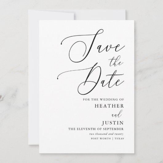 Einfache kalligraphische Hochzeit rettet die Termi Einladung (Vorderseite)