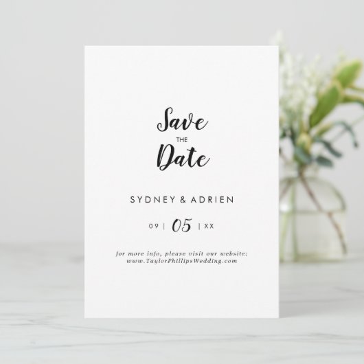 Einfache kalligraphische Hochzeit Save The Date (Stehend Vorderseite)