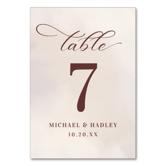 Einfache kalligraphische Hochzeit Tischnummer (Vorderseite)