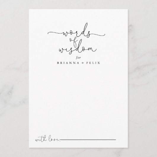 Einfache kalligraphische Hochzeiten Worte der Weis Hinweiskarte (Vorderseite)