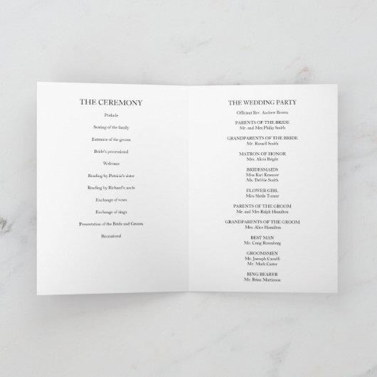 Einfache kalligraphische Hochzeitsprogramme Programm (Innenseite)