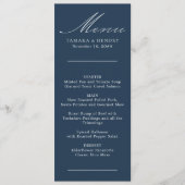 Einfache kalligraphische Navy Blue Wedding Menu Menükarte (Vorderseite)