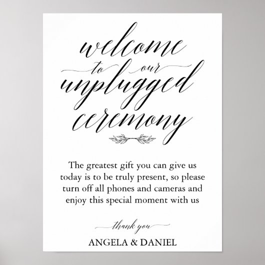Einfache kalligraphische Schrift Unplugged Wedding Poster (Vorne)