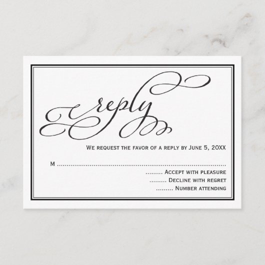 Einfache kalligraphische Skripterwiderrufkarte für RSVP Karte (Vorderseite)