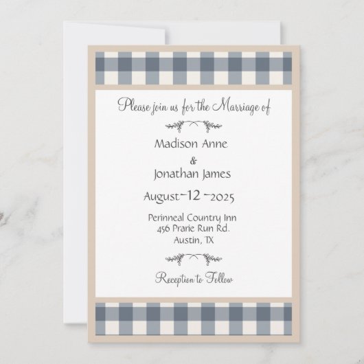 Einfache Karierte Gingham Hübsch Country Wedding Einladung (Vorderseite)