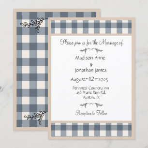 Einfache Karierte Gingham Hübsch Country Wedding Einladung