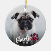 Einfache Karierte Paw Script Foto Weihnachten Keramik Ornament (Vorne)