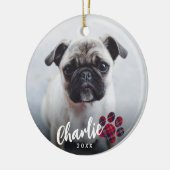 Einfache Karierte Paw Script Foto Weihnachten Keramik Ornament (Links)