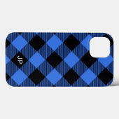 Einfache Karierte Schwarz-Blau-Initialen Case-Mate iPhone Hülle (Rückseite (Horizontal))