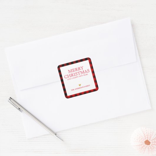 Einfache Karierte Weihnachtsgeschenke - Aufkleber (Umschlag)