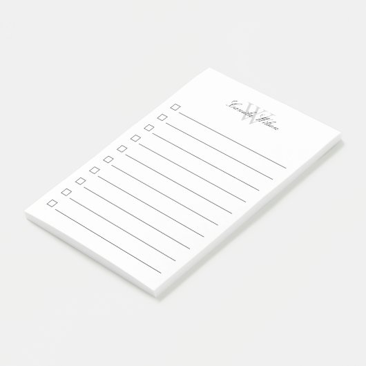 Einfache Karo-Box für elegantes Chic Script Monogr Post-it Klebezettel (angewinkelt)